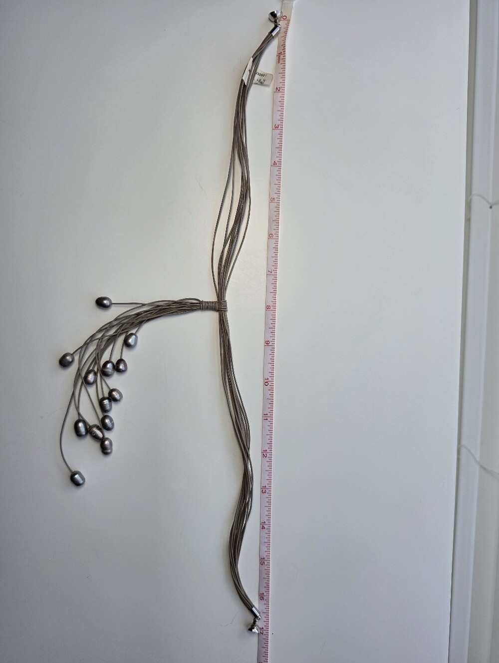 Multi-Strand Grey and Silver-Tone Lariat Necklace w Pearls w magnetic closure - Picture 9 of 9